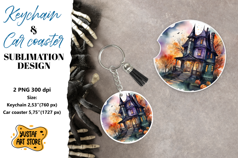 halloween-keychain-amp-car-coaster-sublimation-spooky-house