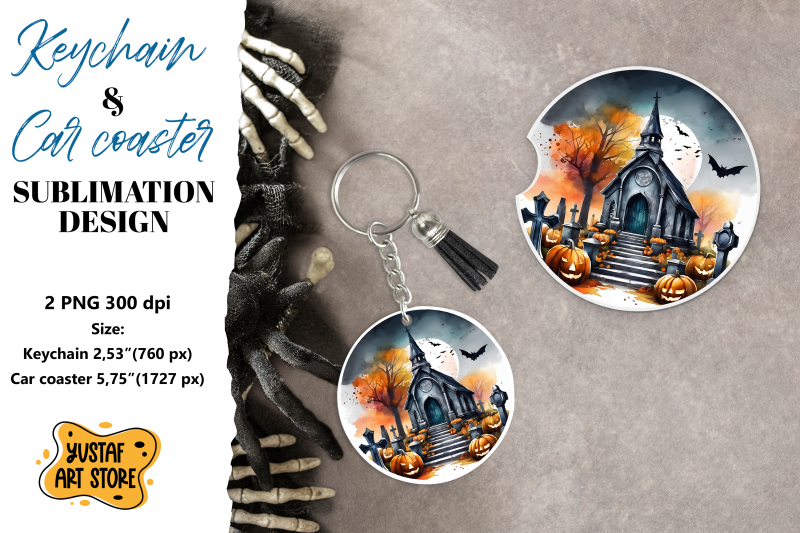 halloween-keychain-amp-car-coaster-sublimation-scary-cemetery