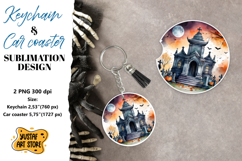 halloween-keychain-amp-car-coaster-sublimation-scary-cemetery