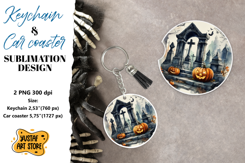 halloween-keychain-amp-car-coaster-sublimation-scary-cemetery