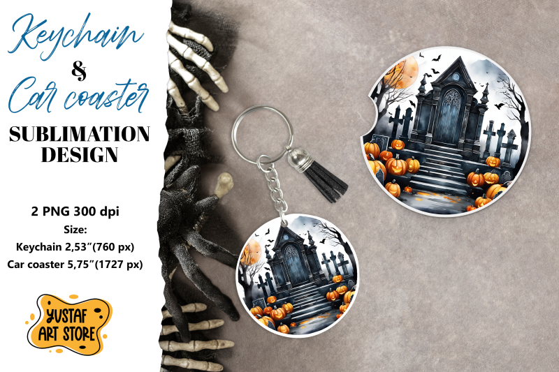 halloween-keychain-amp-car-coaster-sublimation-scary-cemetery