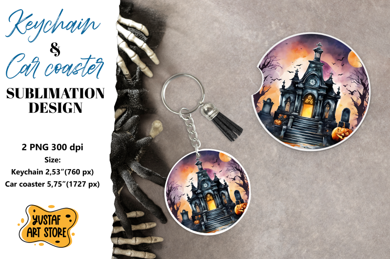 halloween-keychain-amp-car-coaster-sublimation-scary-cemetery