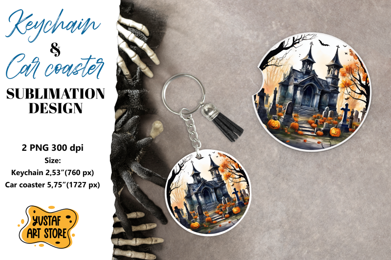 halloween-keychain-amp-car-coaster-sublimation-scary-cemetery