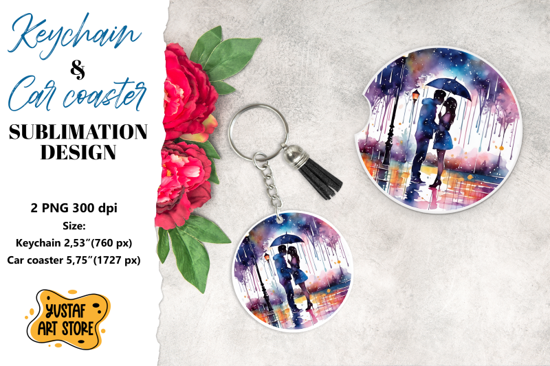 rain-keychain-rain-car-coaster-sublimation-couple-in-love