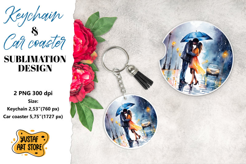 rain-keychain-rain-car-coaster-sublimation-couple-in-love