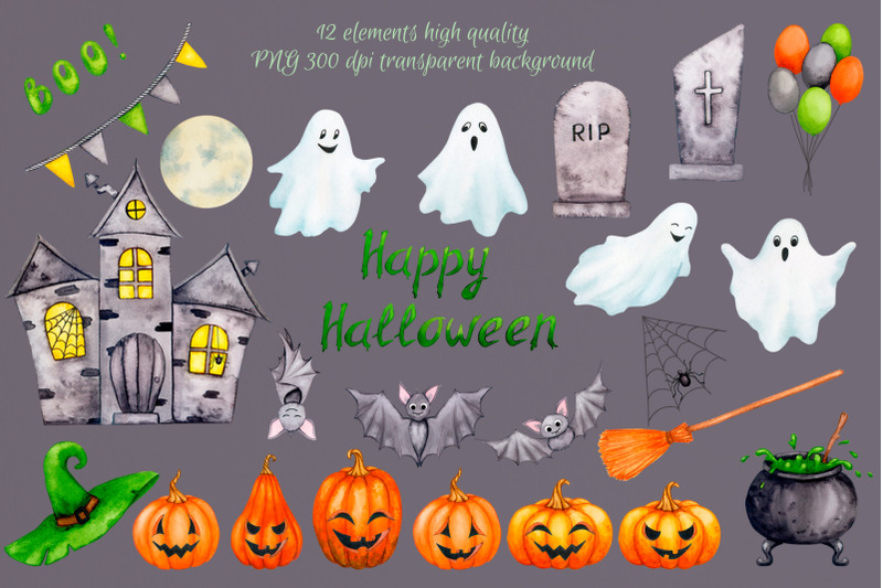 halloween-collection-of-watercolor-clipart-png