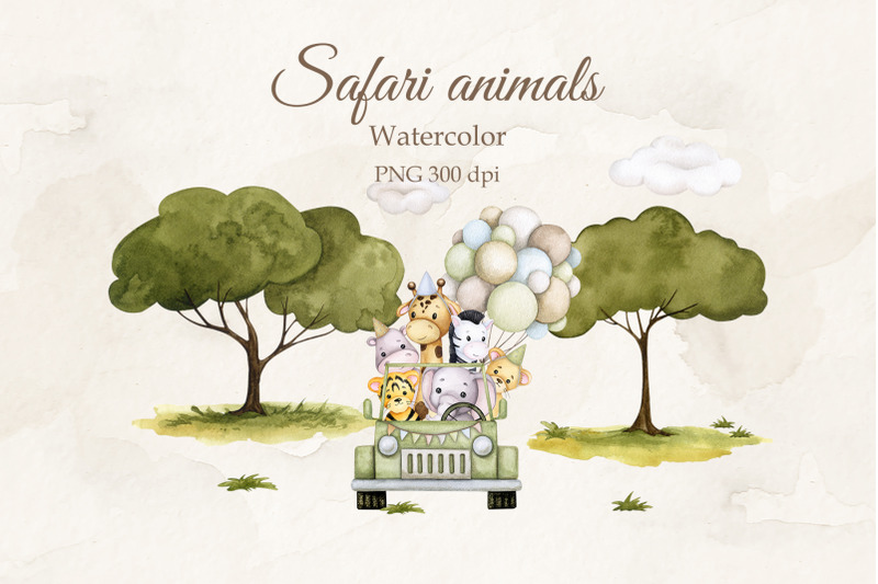 safari-animals-travel-by-car-watercolor-sublimation-png