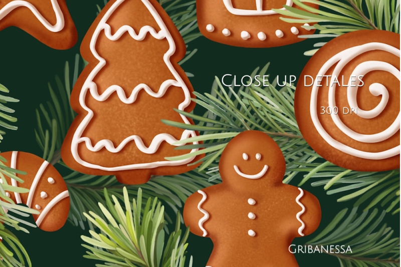 christmas-patterns-with-fir-branches-and-gingerbread-cookies