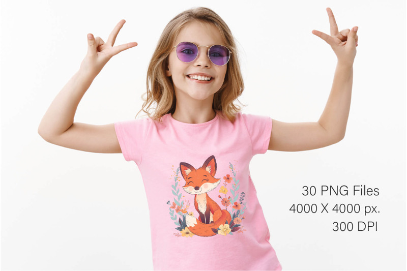 fox-with-flowers-tshirt-sticker