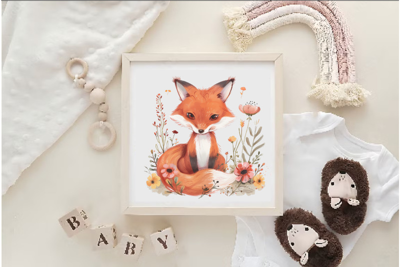 fox-with-flowers-tshirt-sticker