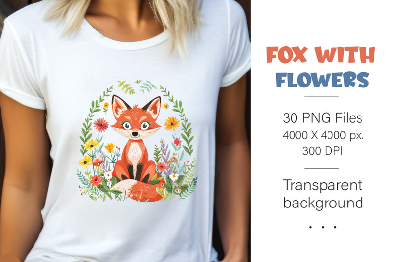 fox-with-flowers-tshirt-sticker