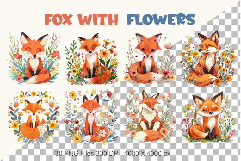 fox-with-flowers-tshirt-sticker