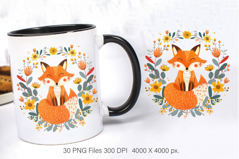 fox-with-flowers-tshirt-sticker