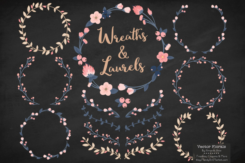 vector-floral-wreath-and-laurels-in-navy-and-blush