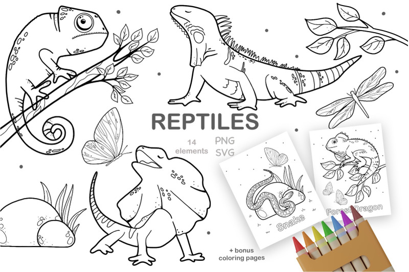 reptiles-silhouette-clipart-coloring-pages-pdf-for-kids