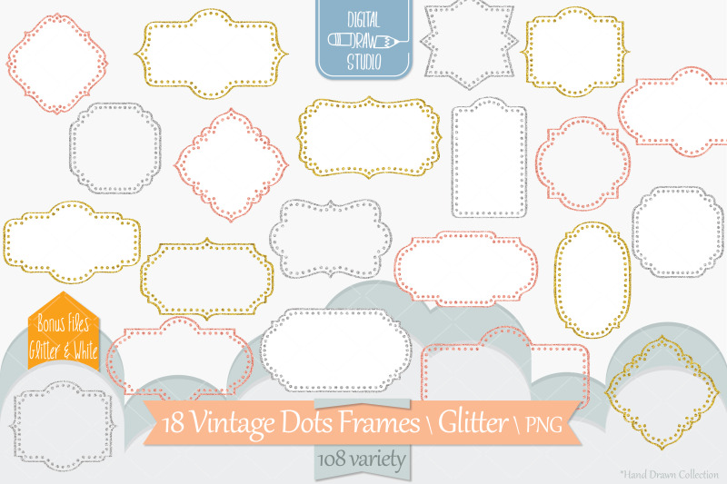 glitter-vintage-dots-frames-decorative-border-retro-labels