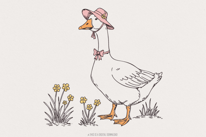 spring-silly-goose-png-digital-download-retro-cottagecore-trendy-art