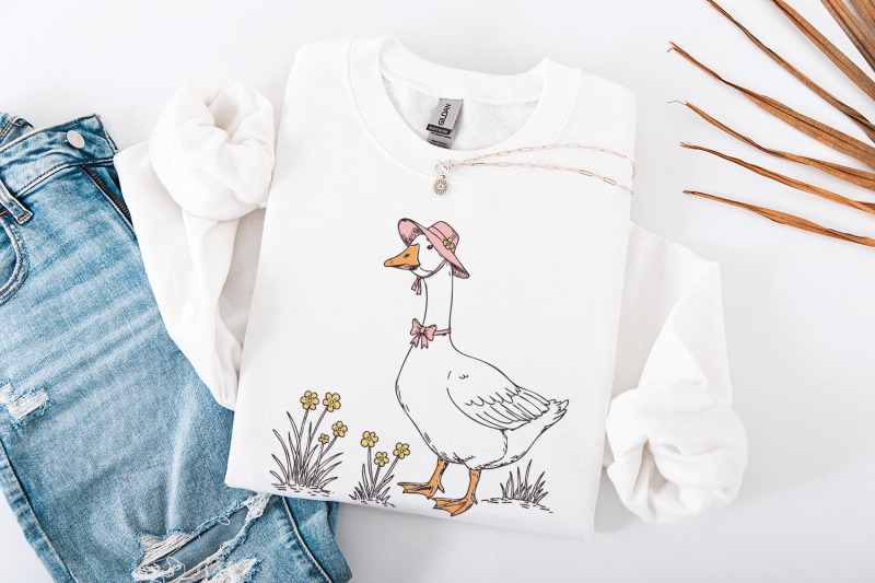 spring-silly-goose-png-digital-download-retro-cottagecore-trendy-art