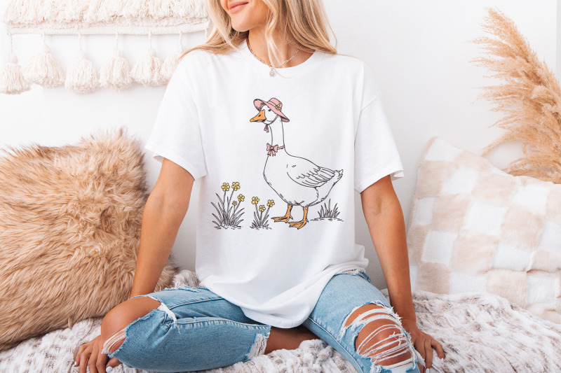 spring-silly-goose-png-digital-download-retro-cottagecore-trendy-art