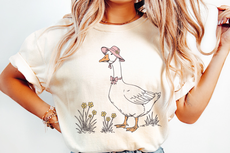 spring-silly-goose-png-digital-download-retro-cottagecore-trendy-art