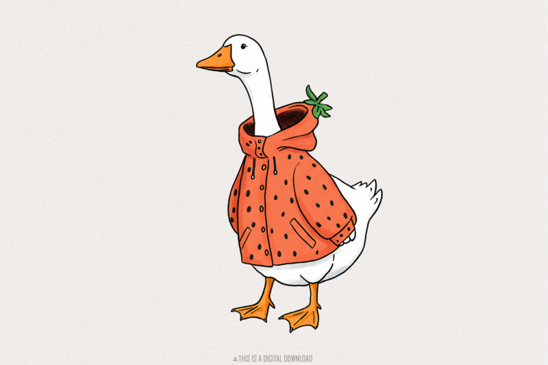 strawberry-silly-goose-png-digital-download-retro-cottagecore-trendy
