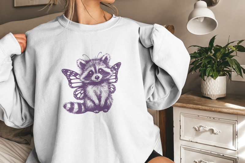 cute-hybrid-raccoon-with-butterfly-wings-png-vintage-animal-png-funn