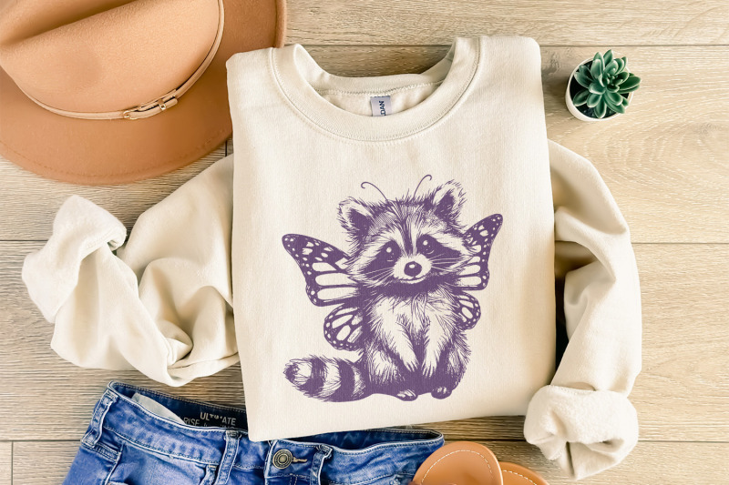 cute-hybrid-raccoon-with-butterfly-wings-png-vintage-animal-png-funn