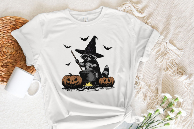time-to-stir-the-pot-png-funny-raccoon-retro-halloween-png-witches