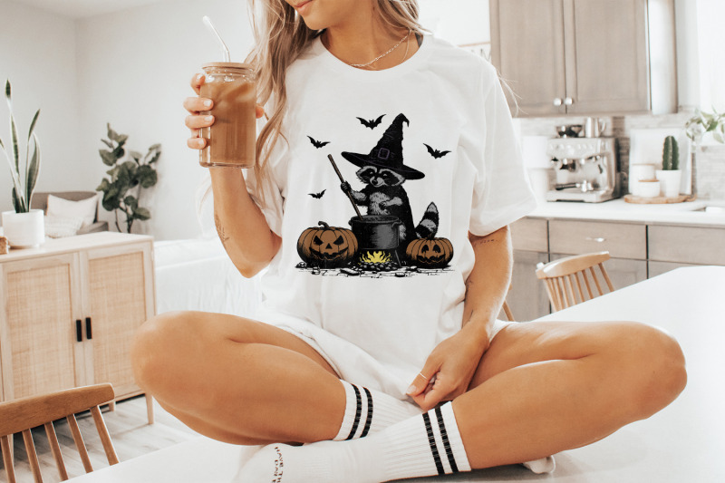time-to-stir-the-pot-png-funny-raccoon-retro-halloween-png-witches