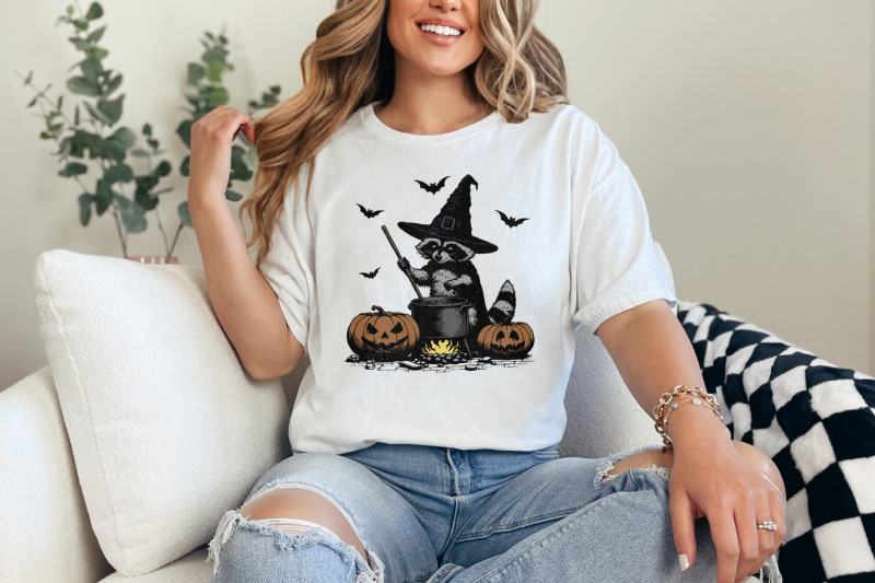 time-to-stir-the-pot-png-funny-raccoon-retro-halloween-png-witches