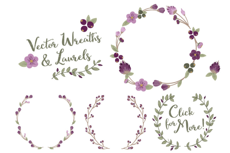 floral-wreath-and-laurels-vectors-in-plum