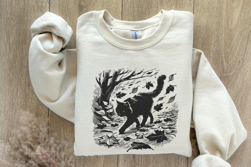 black-cat-png-halloween-cat-shirt-spooky-season-png-retro-halloween