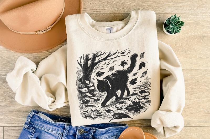 black-cat-png-halloween-cat-shirt-spooky-season-png-retro-halloween