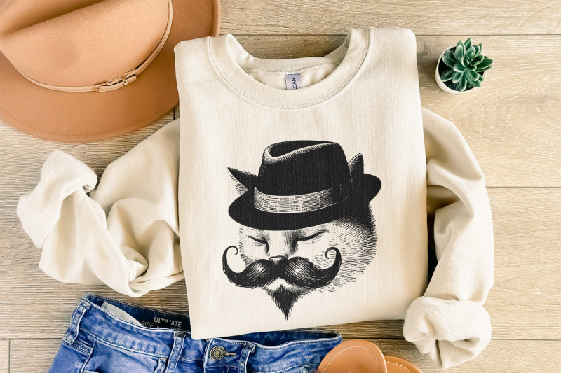 cute-vintage-gentleman-cat-handdrawn-style-cat-instant-download-cut