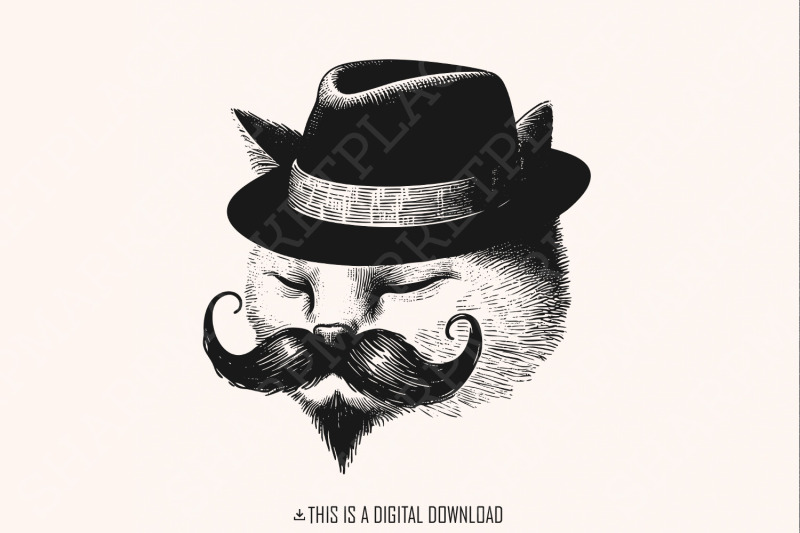cute-vintage-gentleman-cat-handdrawn-style-cat-instant-download-cut