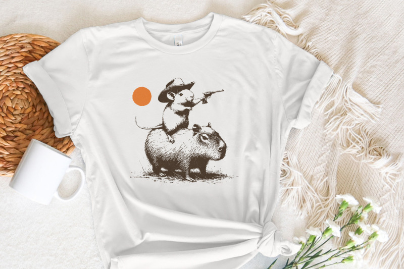 funny-rat-riding-capybara-sketch-vintage-animals-png-cute-capybara-p