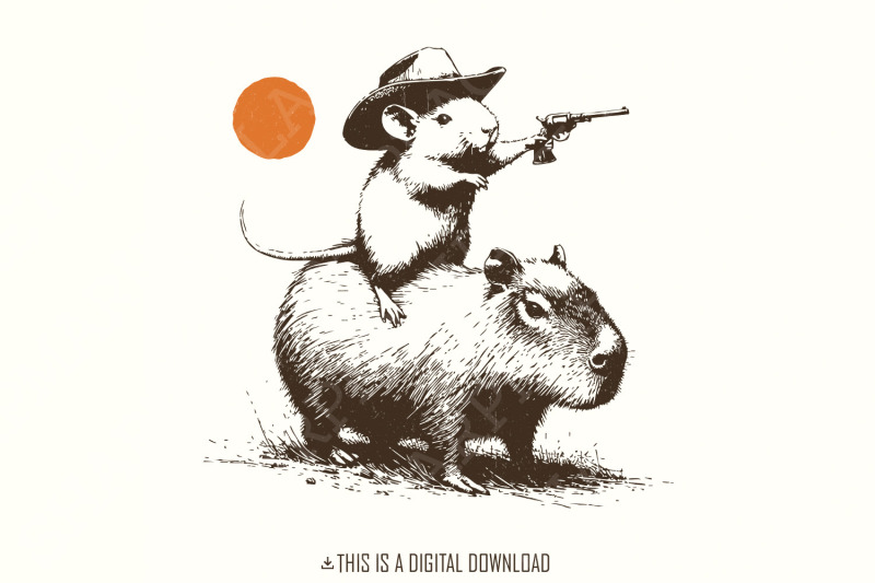 funny-rat-riding-capybara-sketch-vintage-animals-png-cute-capybara-p