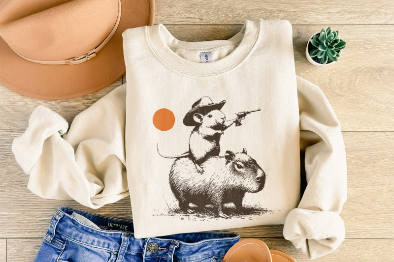 funny-rat-riding-capybara-sketch-vintage-animals-png-cute-capybara-p