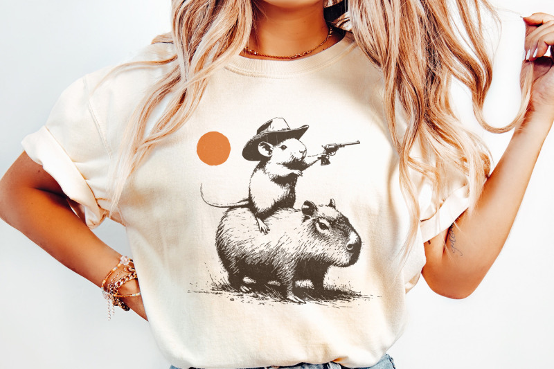 funny-rat-riding-capybara-sketch-vintage-animals-png-cute-capybara-p