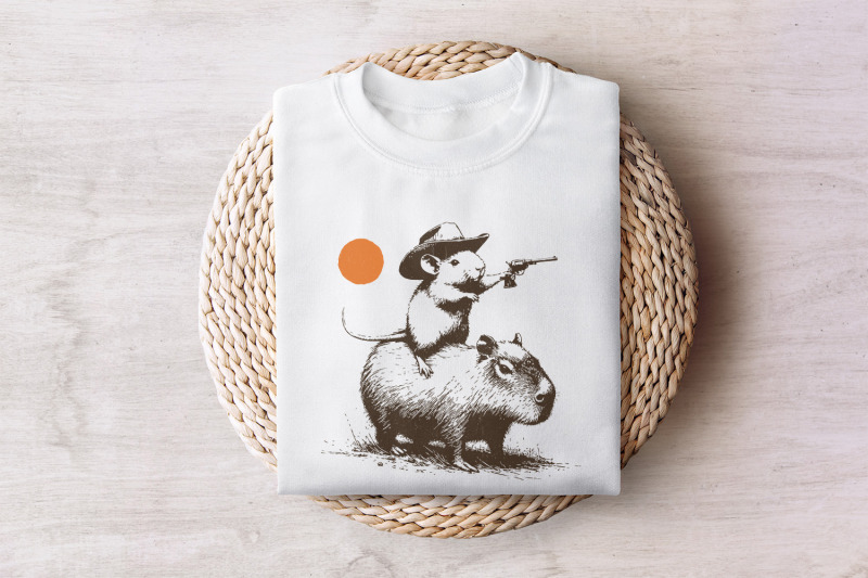 funny-rat-riding-capybara-sketch-vintage-animals-png-cute-capybara-p