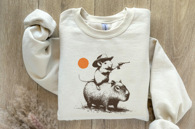 funny-rat-riding-capybara-sketch-vintage-animals-png-cute-capybara-p