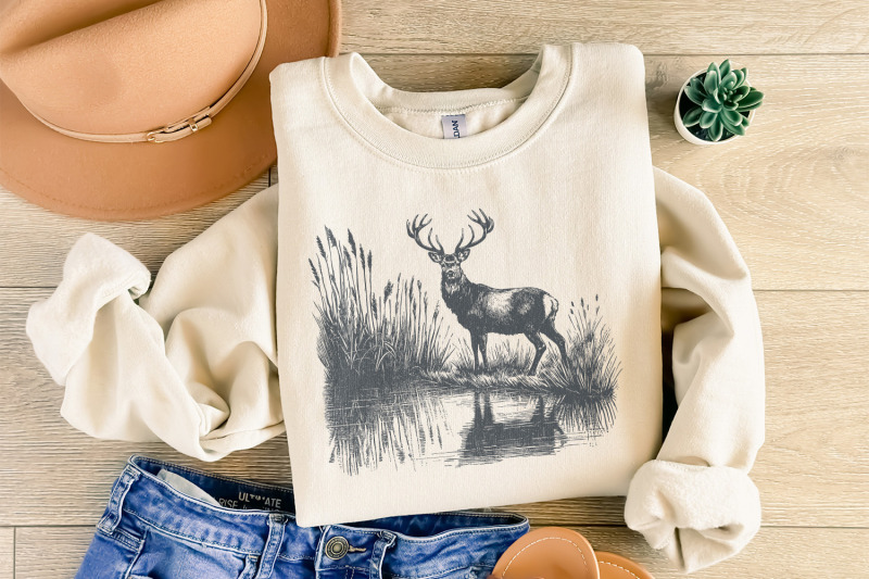 deer-png-design-hunting-png-vintage-deer-art-nature-camping-wildlif