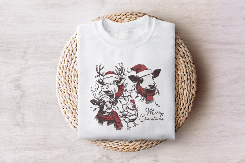cute-christmas-farm-animals-png-retro-farm-xmas-clipart-highland-cow