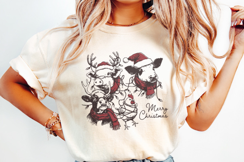 cute-christmas-farm-animals-png-retro-farm-xmas-clipart-highland-cow