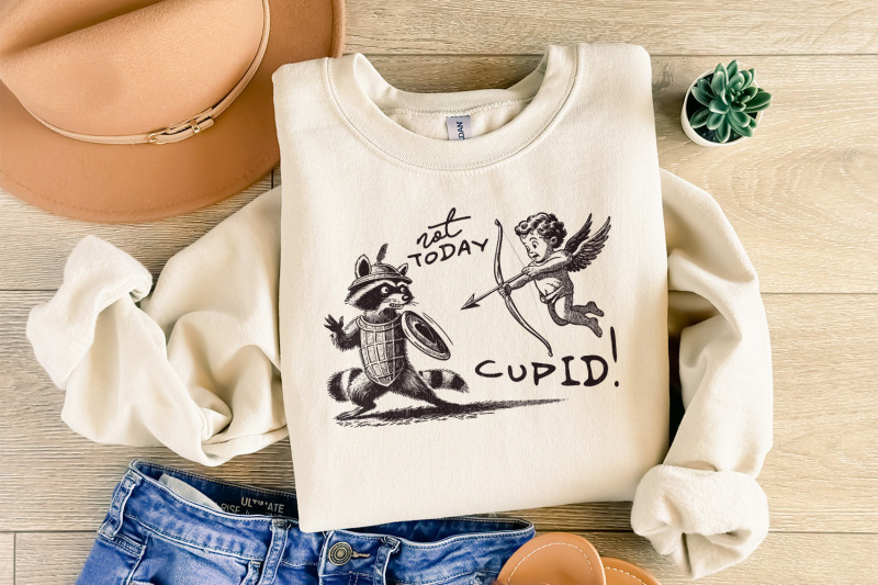 not-today-cupid-png-funny-feral-raccoon-valentines-day-png-retro-val