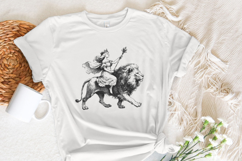 vintage-queen-riding-lion-illustration-regal-artwork-black-and-whit