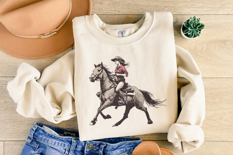 cowgirl-western-png-vintage-illustration-png-retro-cowgirl-boho-wra