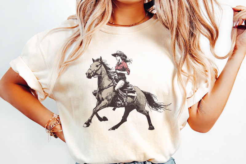 cowgirl-western-png-vintage-illustration-png-retro-cowgirl-boho-wra
