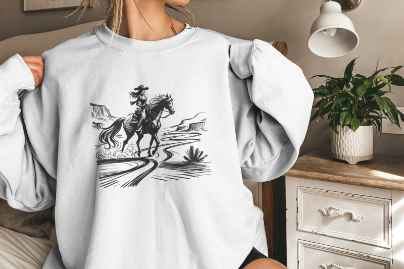 cowgirl-country-western-png-vintage-illustration-png-retro-cowgirl-b