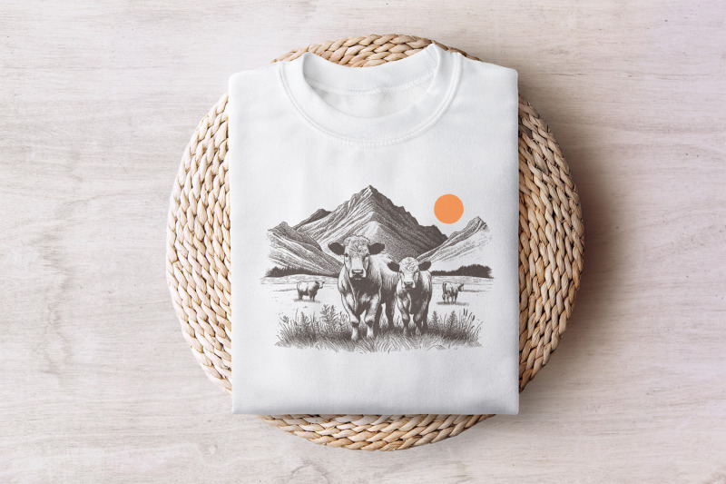 western-cattle-png-retro-cowgirl-design-bohemian-western-art-cow-wr